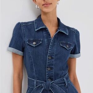 PAIGE Blue Denim Short Sleeve Overalls